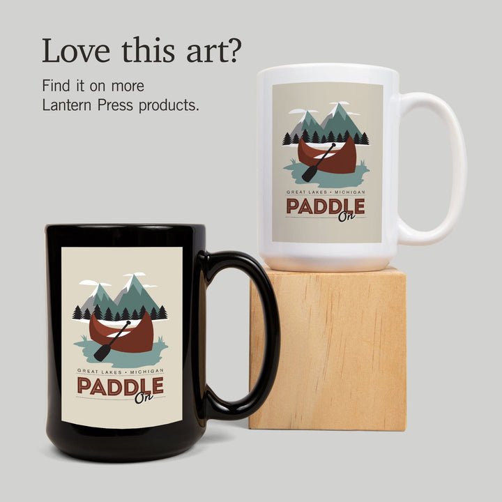 Great Lakes, Michigan, Paddle On, Contour, Lantern Press Artwork, Ceramic Mug Mugs Lantern Press 