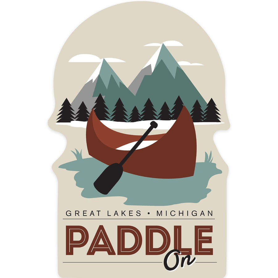 Great Lakes, Michigan, Paddle On, Contour, Lantern Press Artwork, Vinyl Sticker Sticker Lantern Press 