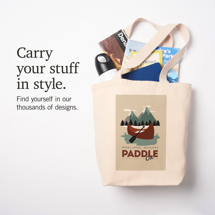 Great Lakes, Michigan, Paddle On,, Tote Bag Totes Lantern Press 