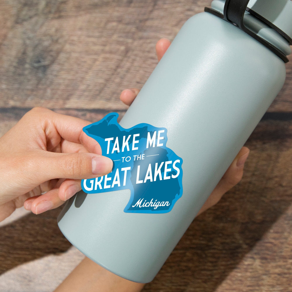 Great Lakes, Michigan, Take Me to the Great Lakes, Simply Said, Contour, Vinyl Sticker - Lantern Press
