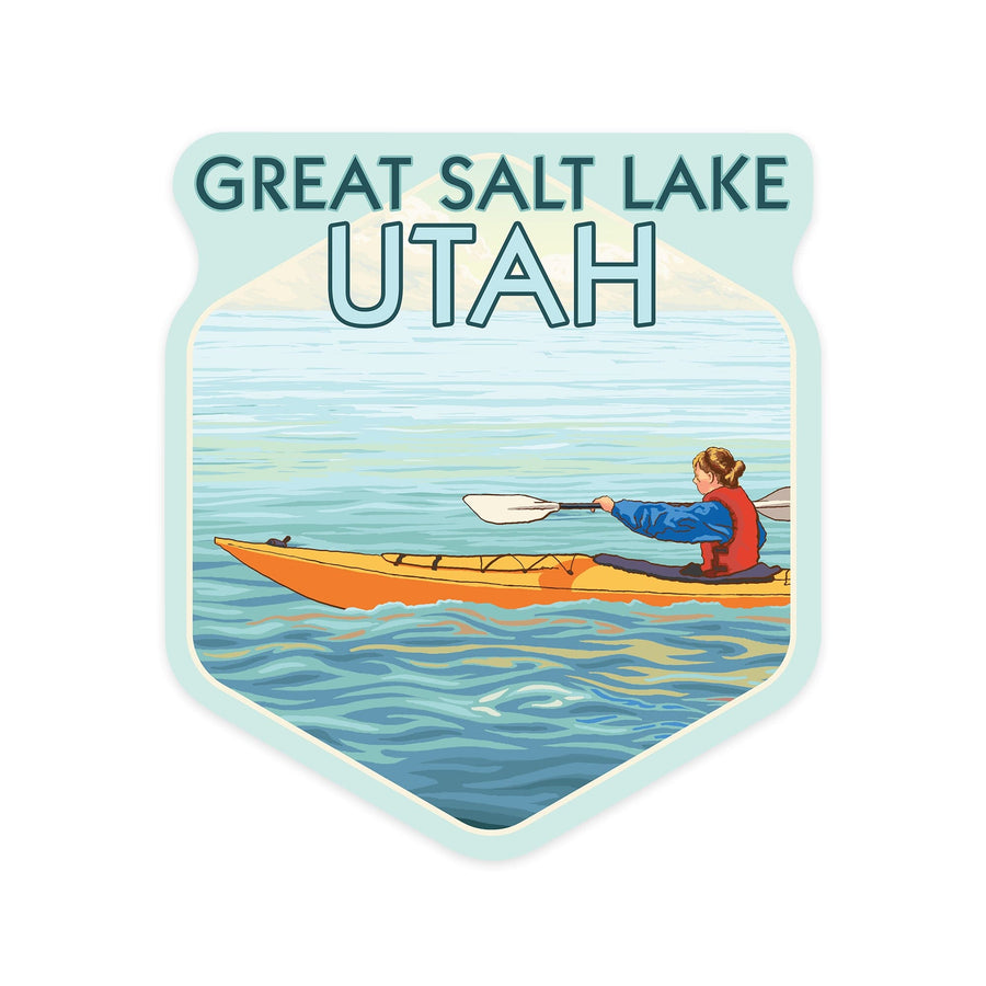 Great Salt Lake, Utah, Kayak Scene, Contour, Lantern Press Artwork, Vinyl Sticker - Lantern Press