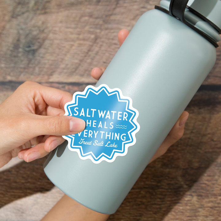 Great Salt Lake, Utah, Saltwater Heals Everything, Simply Said, Contour, Vinyl Sticker - Lantern Press