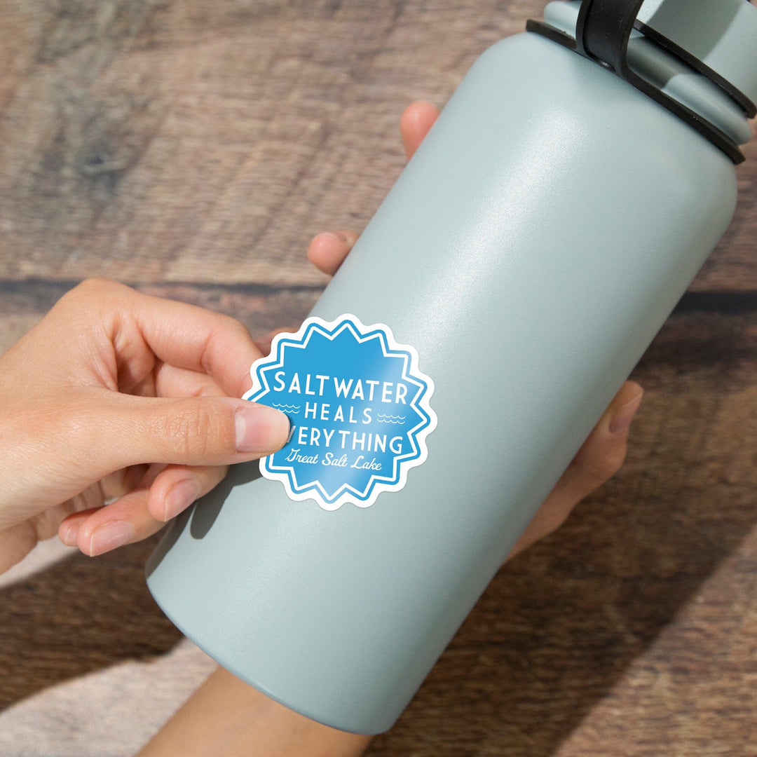 Great Salt Lake, Utah, Saltwater Heals Everything, Simply Said, Contour, Vinyl Sticker - Lantern Press