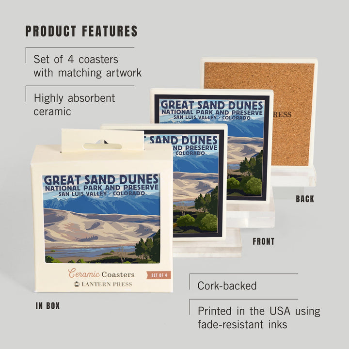 Great Sand Dunes National Park and Preserve, Colorado, Coasters Coasters Lantern Press 