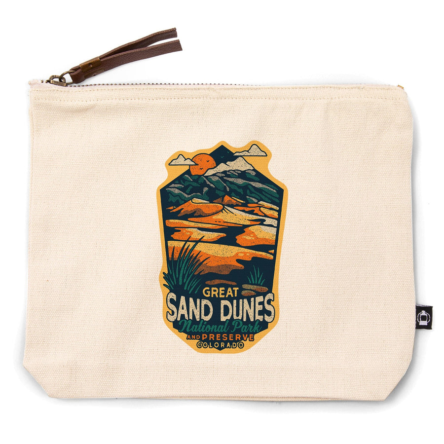 Great Sand Dunes National Park and Preserve, Colorado, Distressed,, Organic Cotton Zipper Pouch, Go Bag Go Bag Lantern Press 