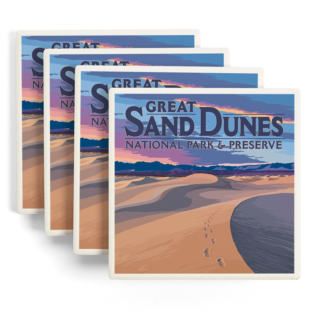 Great Sand Dunes National Park and Preserve, Colorado, Dunes and Footprints, Coasters Coasters Lantern Press 