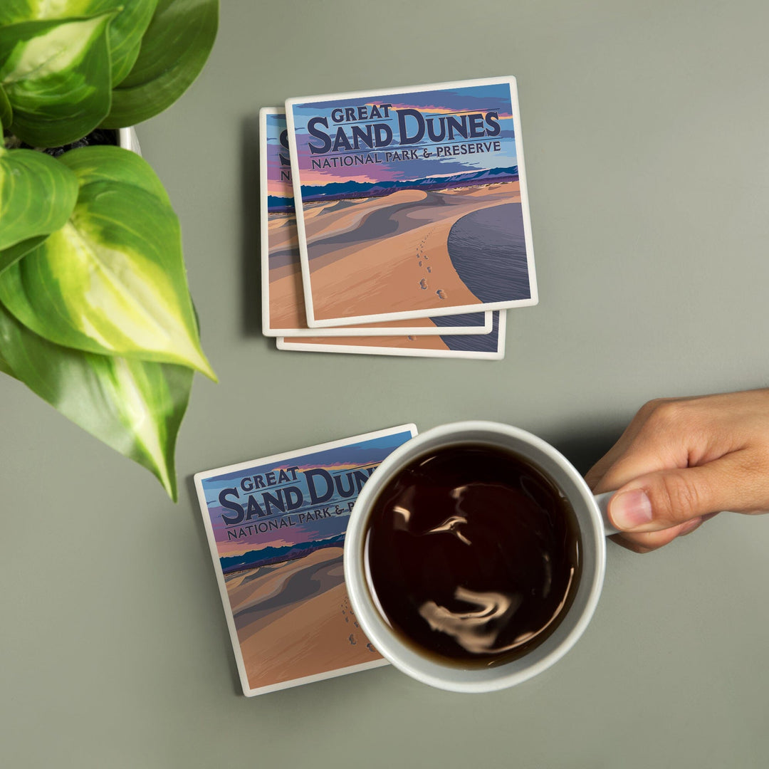 Great Sand Dunes National Park and Preserve, Colorado, Dunes and Footprints, Coasters Coasters Lantern Press 