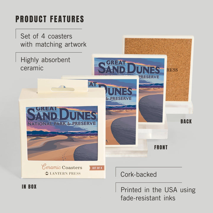 Great Sand Dunes National Park and Preserve, Colorado, Dunes and Footprints, Coasters Coasters Lantern Press 