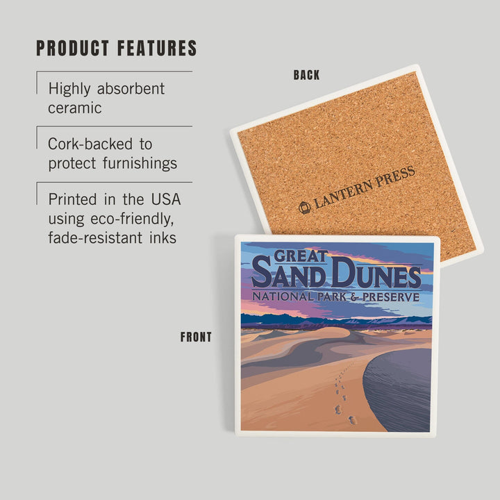 Great Sand Dunes National Park and Preserve, Colorado, Dunes and Footprints, Coasters Coasters Lantern Press 