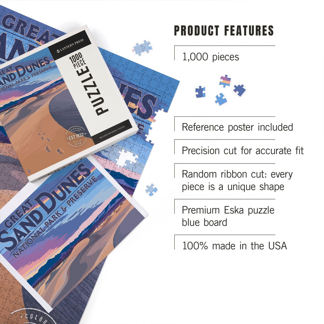 Great Sand Dunes National Park and Preserve, Colorado, Dunes and Footprints, Jigsaw Puzzle Puzzle Lantern Press 
