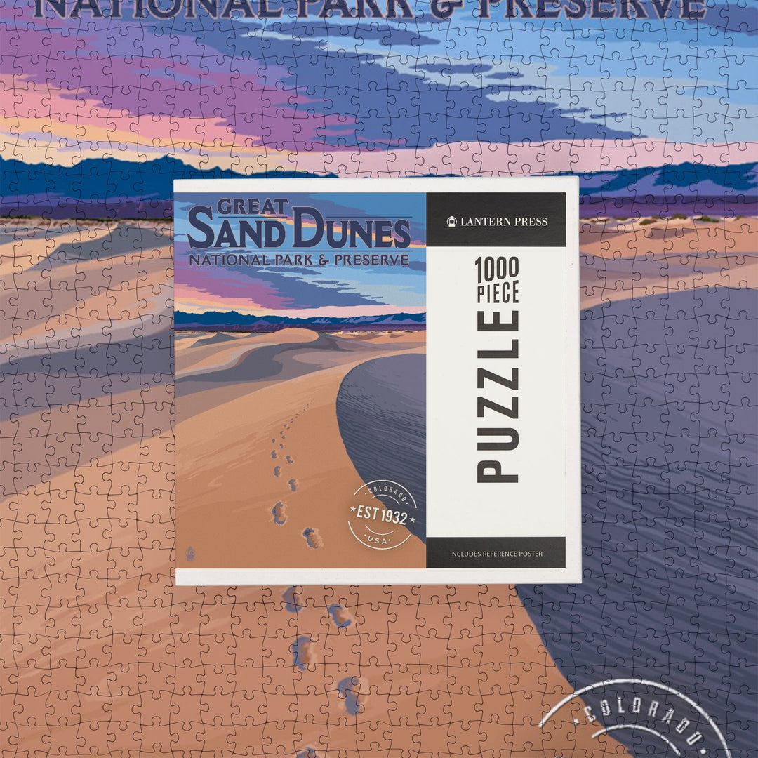 Great Sand Dunes National Park and Preserve, Colorado, Dunes and Footprints, Jigsaw Puzzle Puzzle Lantern Press 
