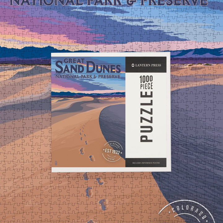 Great Sand Dunes National Park and Preserve, Colorado, Dunes and Footprints, Jigsaw Puzzle Puzzle Lantern Press 