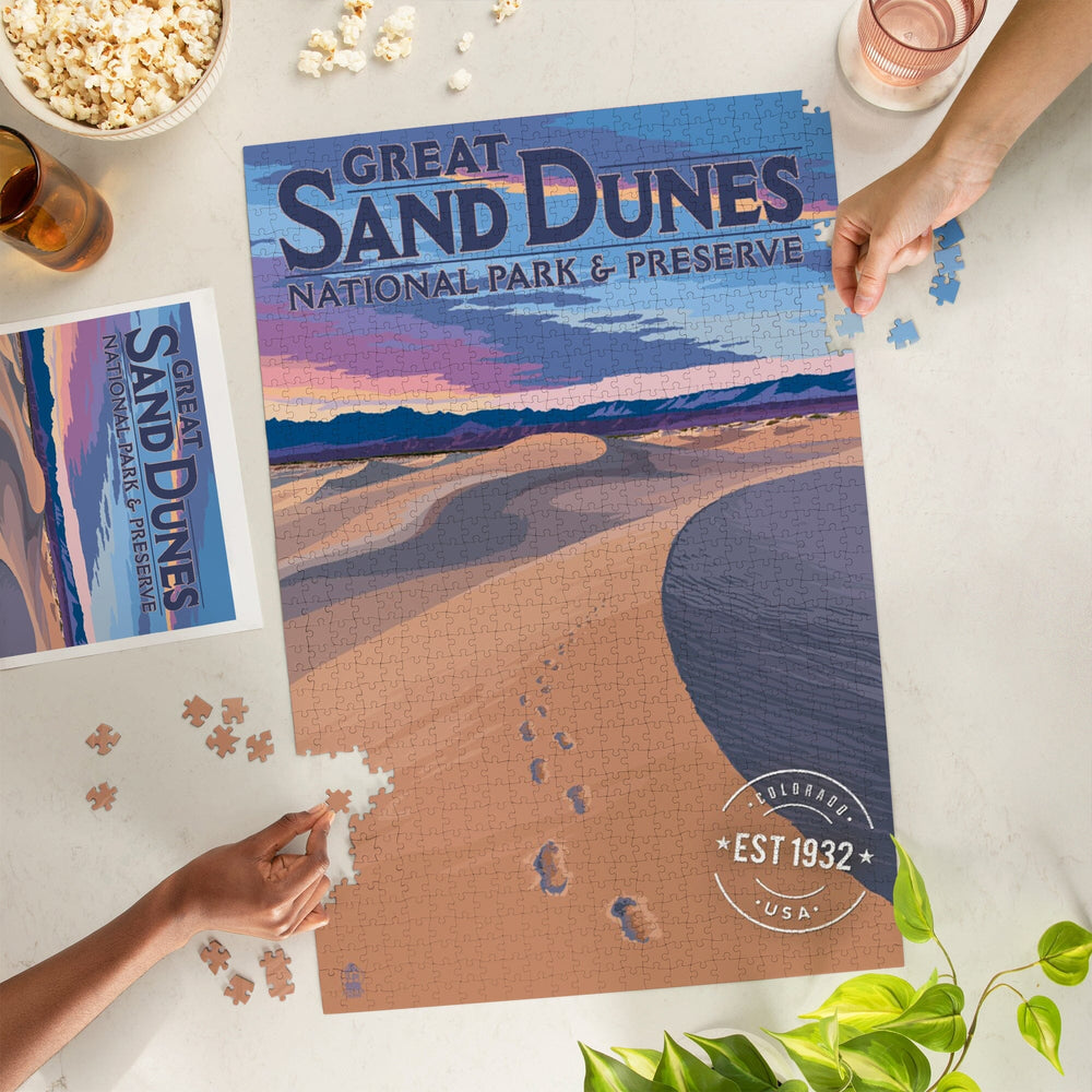 Great Sand Dunes National Park and Preserve, Colorado, Dunes and Footprints, Jigsaw Puzzle Puzzle Lantern Press 