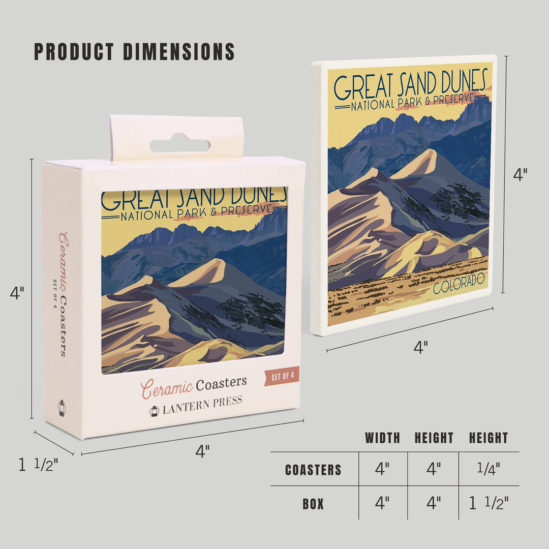 Great Sand Dunes National Park and Preserve, Colorado, Dunes at Sunset, Coasters Coasters Lantern Press 