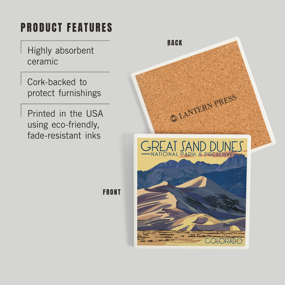 Great Sand Dunes National Park and Preserve, Colorado, Dunes at Sunset, Coasters Coasters Lantern Press 