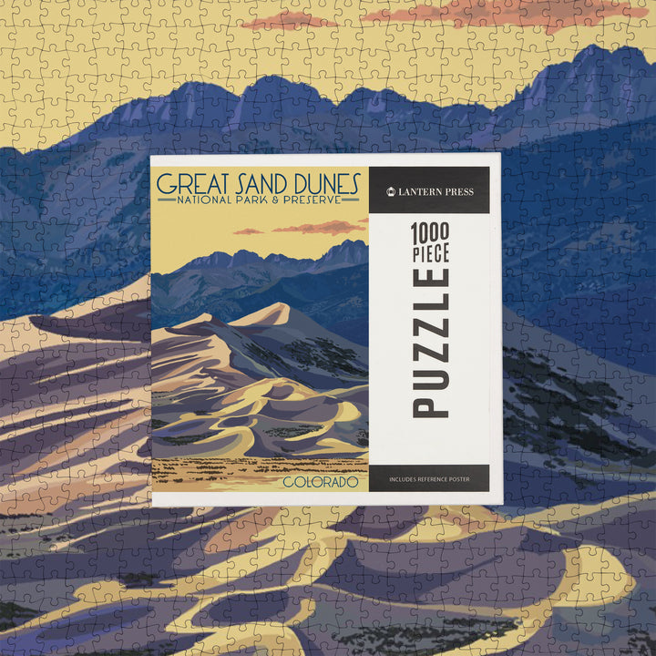 Great Sand Dunes National Park and Preserve, Colorado, Dunes at Sunset, Jigsaw Puzzle Puzzle Lantern Press 