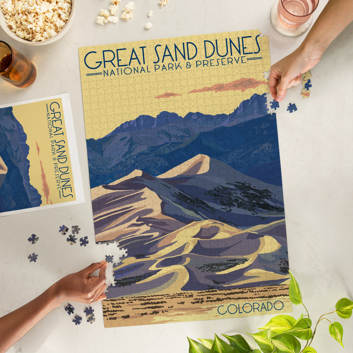 Great Sand Dunes National Park and Preserve, Colorado, Dunes at Sunset, Jigsaw Puzzle Puzzle Lantern Press 