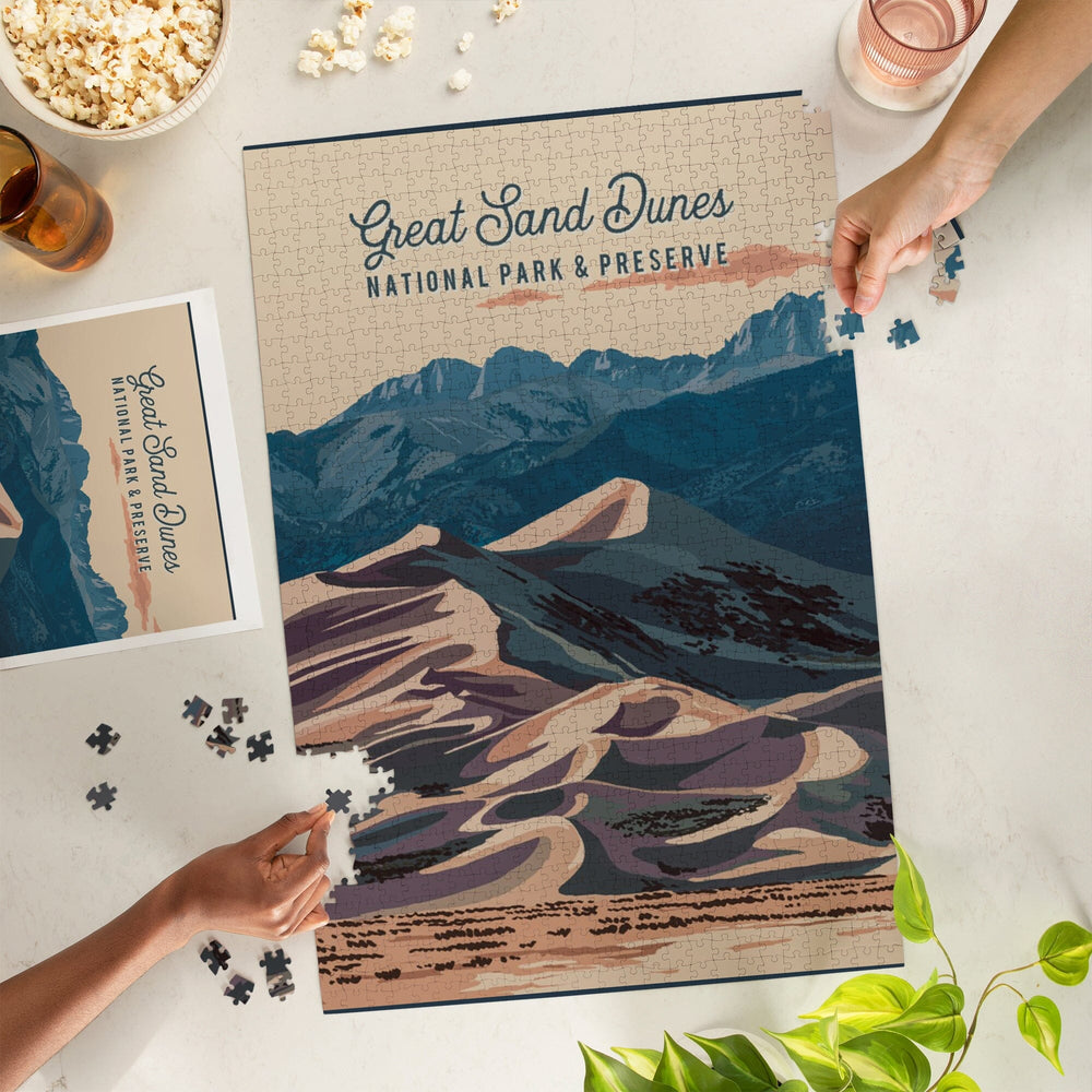 Great Sand Dunes National Park and Preserve, Colorado, Painterly National Park Series, Jigsaw Puzzle Puzzle Lantern Press 