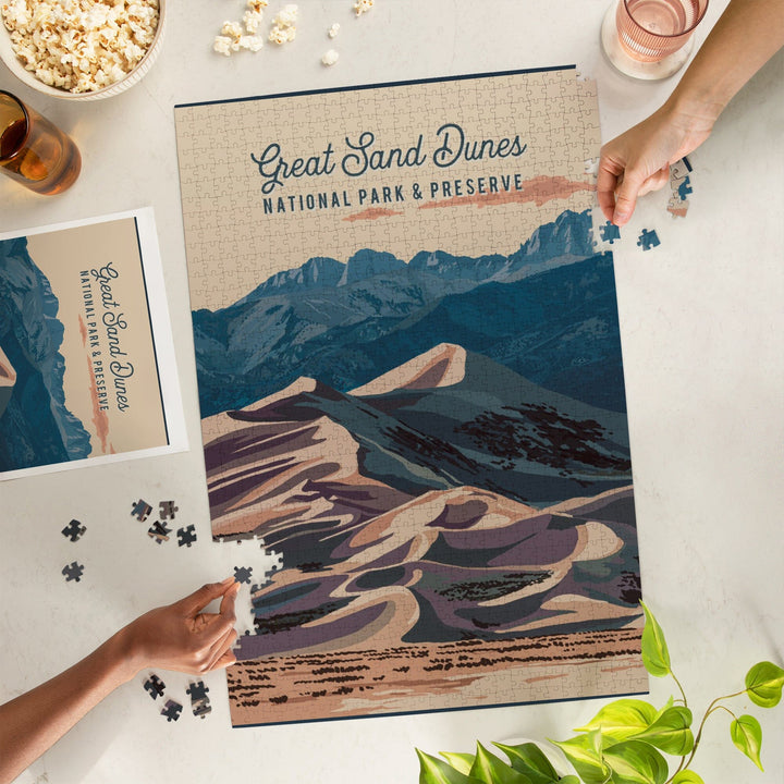 Great Sand Dunes National Park and Preserve, Colorado, Painterly National Park Series, Jigsaw Puzzle Puzzle Lantern Press 
