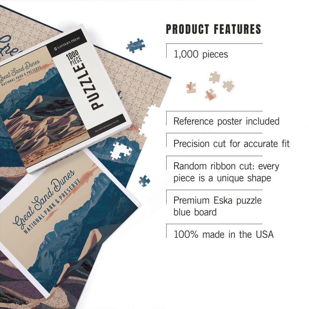 Great Sand Dunes National Park and Preserve, Colorado, Painterly National Park Series, Jigsaw Puzzle Puzzle Lantern Press 