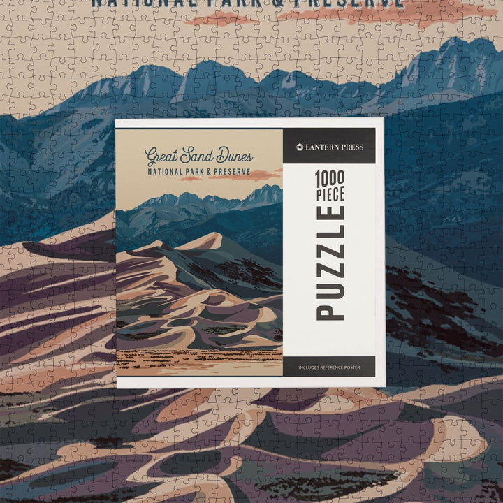 Great Sand Dunes National Park and Preserve, Colorado, Painterly National Park Series, Jigsaw Puzzle Puzzle Lantern Press 