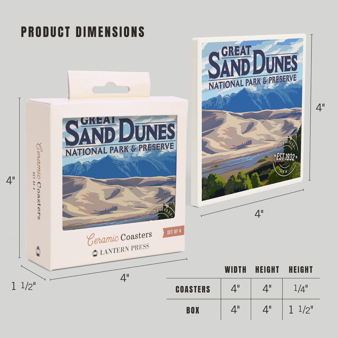 Great Sand Dunes National Park and Preserve, Colorado, Rubber Stamp, Coasters Coasters Lantern Press 