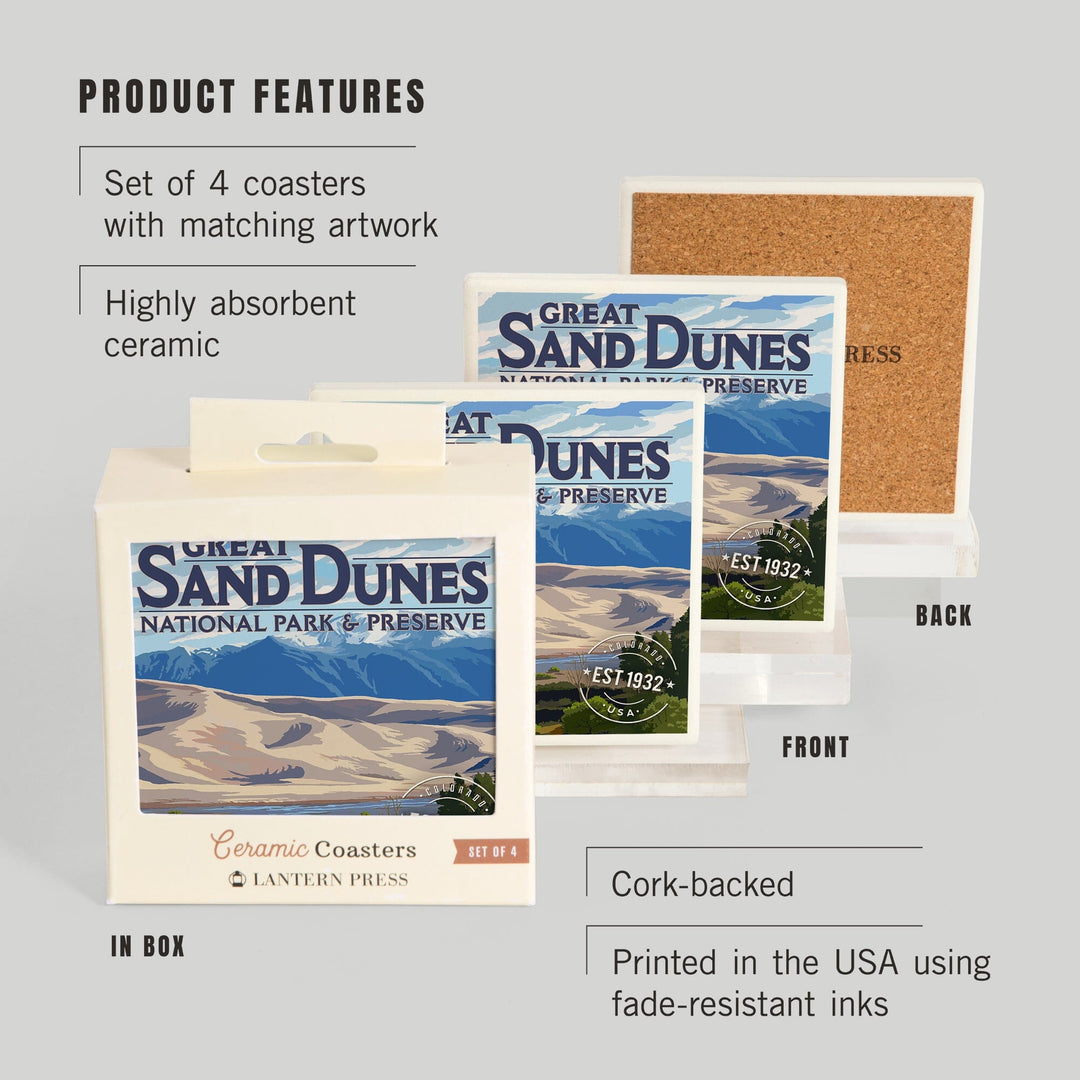 Great Sand Dunes National Park and Preserve, Colorado, Rubber Stamp, Coasters Coasters Lantern Press 