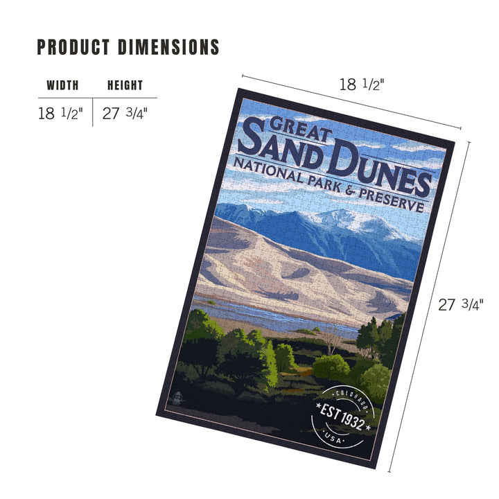 Great Sand Dunes National Park and Preserve, Colorado, Rubber Stamp, Jigsaw Puzzle Puzzle Lantern Press 