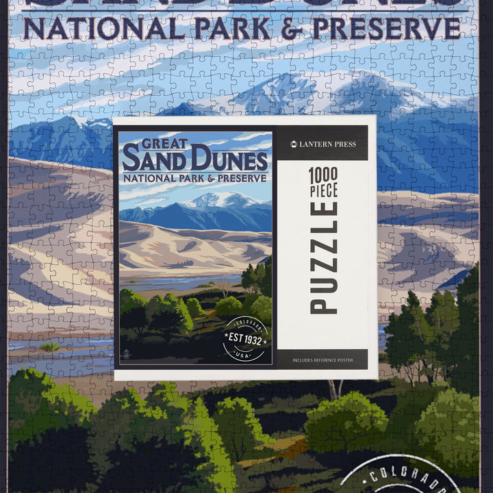 Great Sand Dunes National Park and Preserve, Colorado, Rubber Stamp, Jigsaw Puzzle Puzzle Lantern Press 