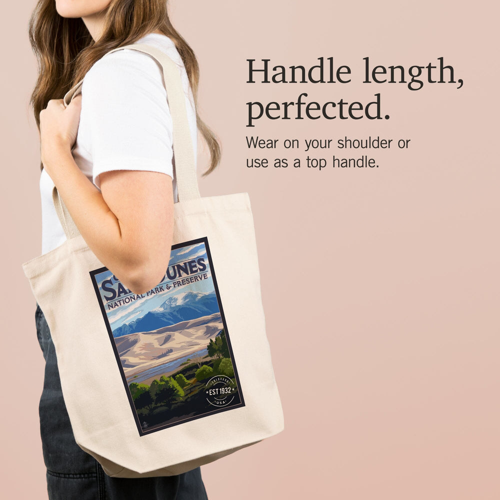 Great Sand Dunes National Park and Preserve, Colorado, Rubber Stamp, Tote Bag Totes Lantern Press 