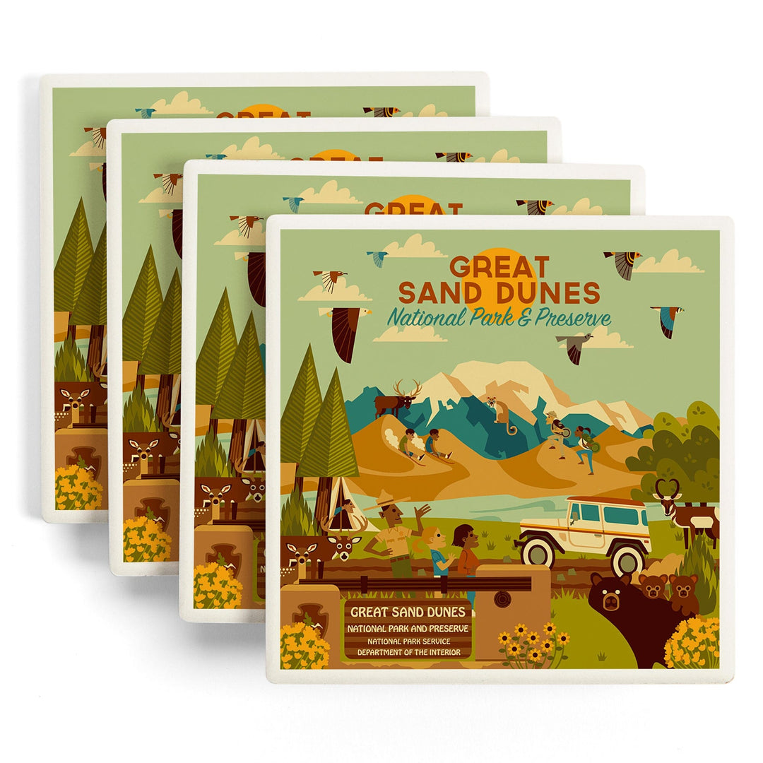 Great Sand Dunes National Park and Preserve, Geometric National Park Series, Daytime Scene, Coasters Coasters Lantern Press 