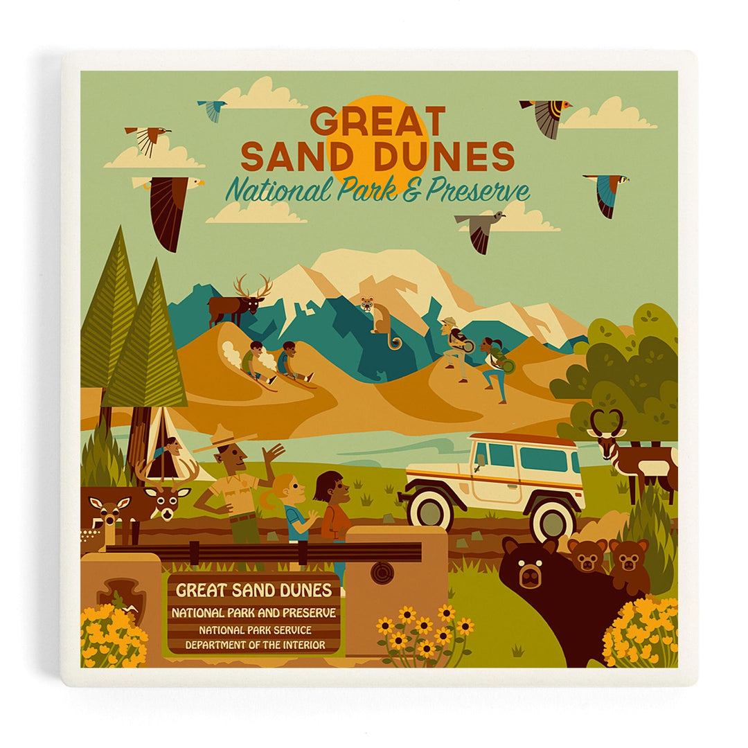 Great Sand Dunes National Park and Preserve, Geometric National Park Series, Daytime Scene, Coasters Coasters Lantern Press 