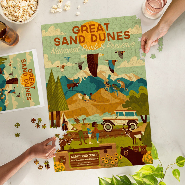 Great Sand Dunes National Park and Preserve, Geometric National Park Series, Daytime Scene, Jigsaw Puzzle Puzzle Lantern Press 