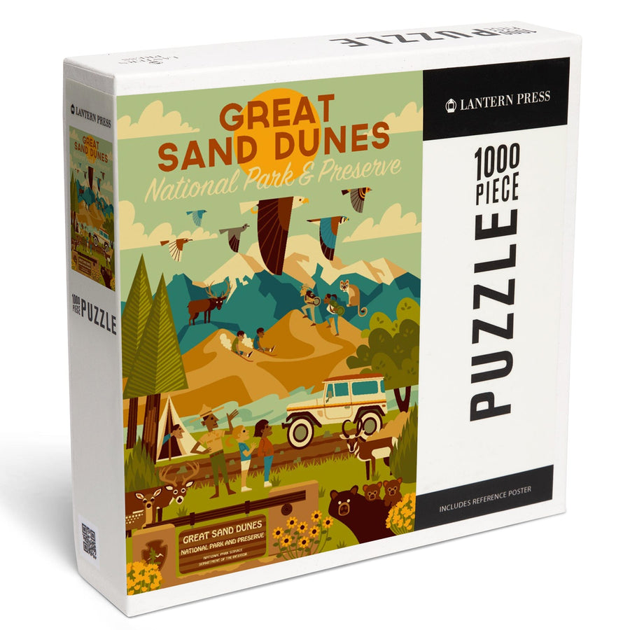 Great Sand Dunes National Park and Preserve, Geometric National Park Series, Daytime Scene, Jigsaw Puzzle Puzzle Lantern Press 