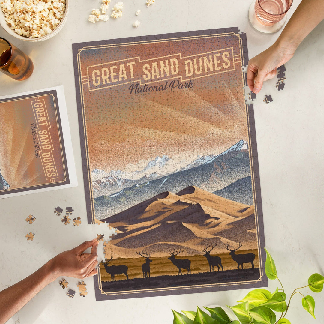 Great Sand Dunes National Park, Colorado, Lithograph National Park Series, Jigsaw Puzzle Puzzle Lantern Press 