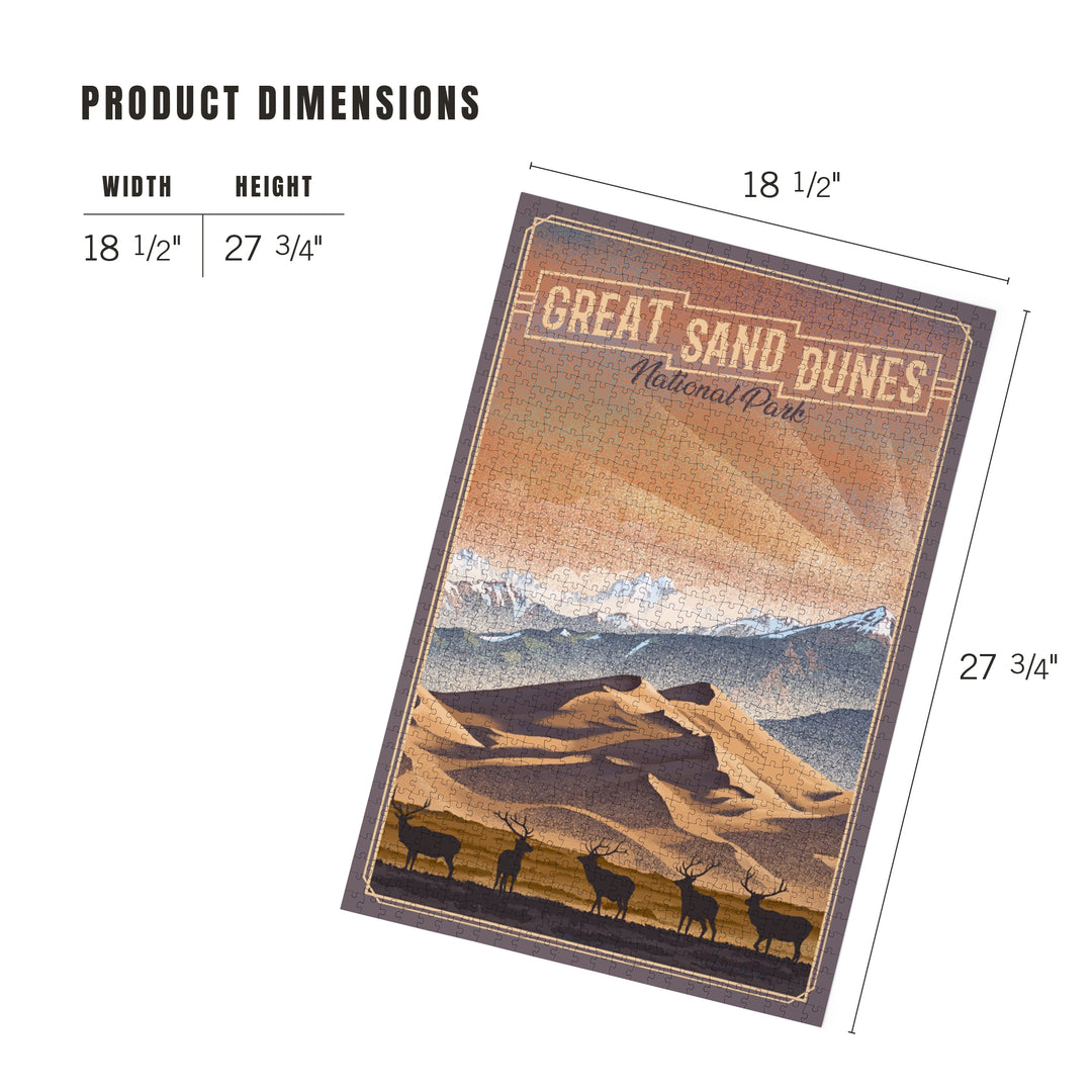 Great Sand Dunes National Park, Colorado, Lithograph National Park Series, Jigsaw Puzzle Puzzle Lantern Press 