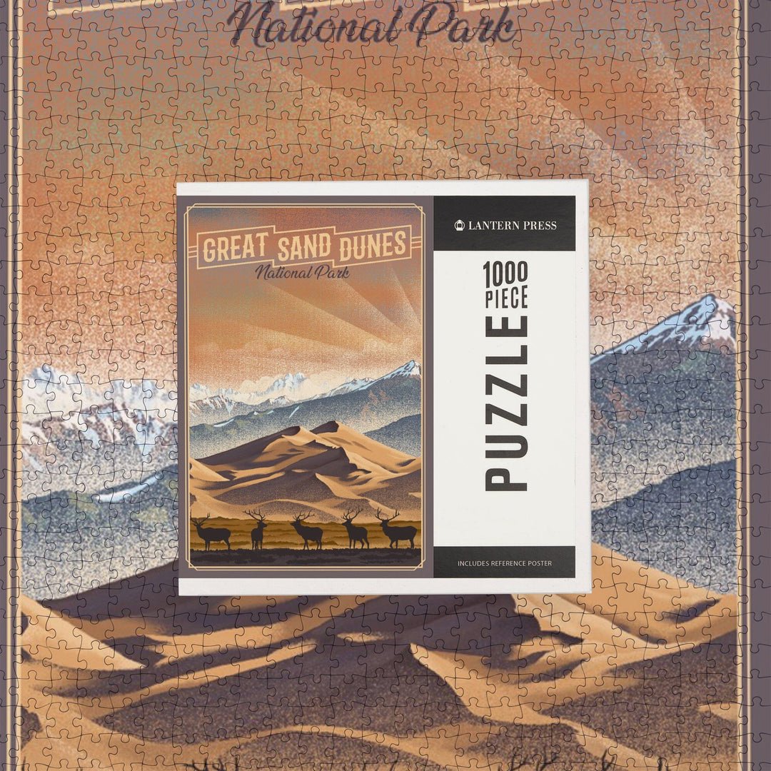 Great Sand Dunes National Park, Colorado, Lithograph National Park Series, Jigsaw Puzzle Puzzle Lantern Press 
