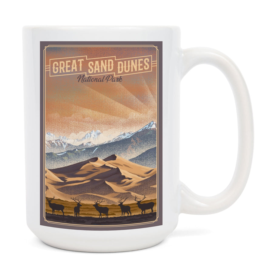 Great Sand Dunes National Park, Colorado, Lithograph National Park Series, Lantern Press Artwork, Ceramic Mug Mugs Lantern Press 