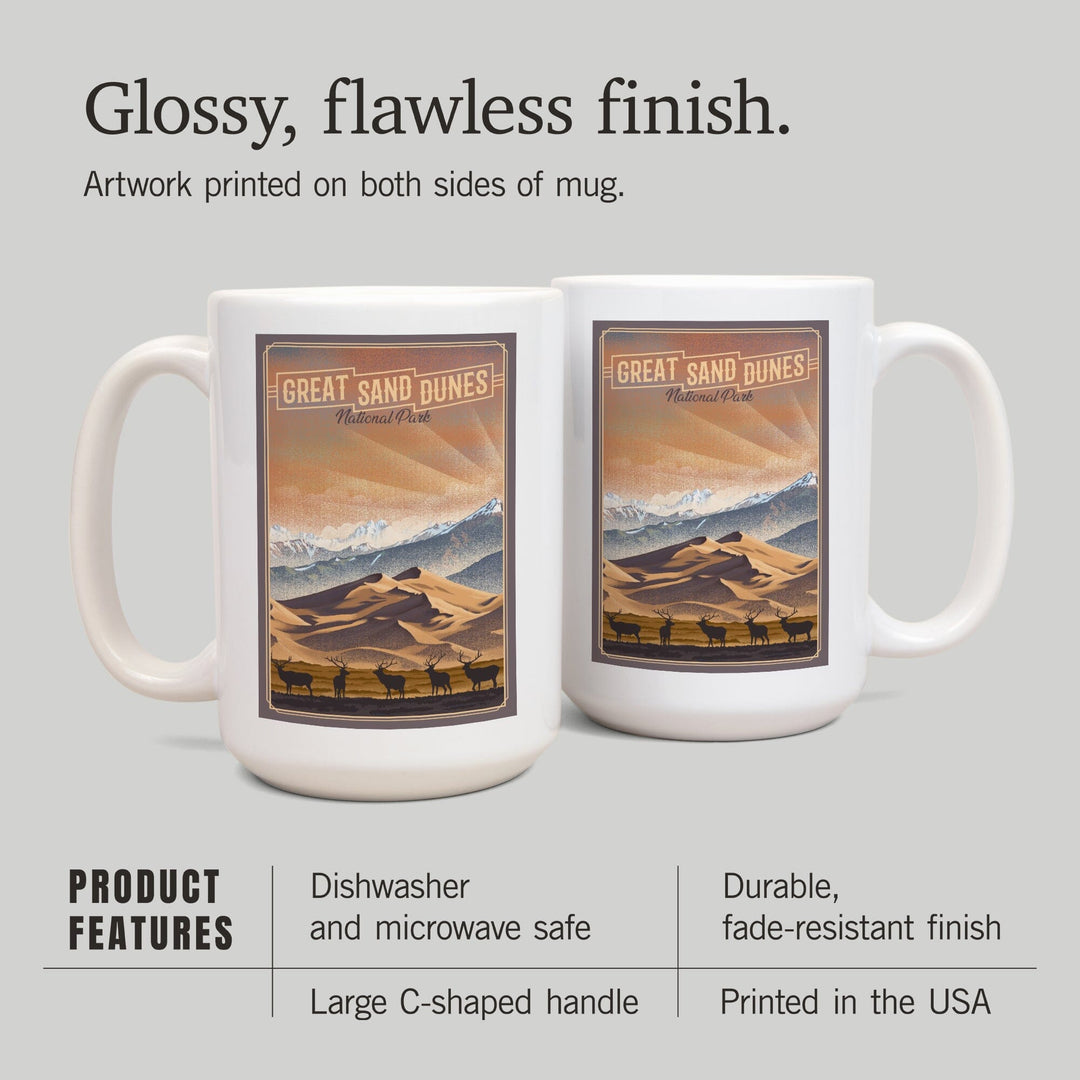 Great Sand Dunes National Park, Colorado, Lithograph National Park Series, Lantern Press Artwork, Ceramic Mug Mugs Lantern Press 