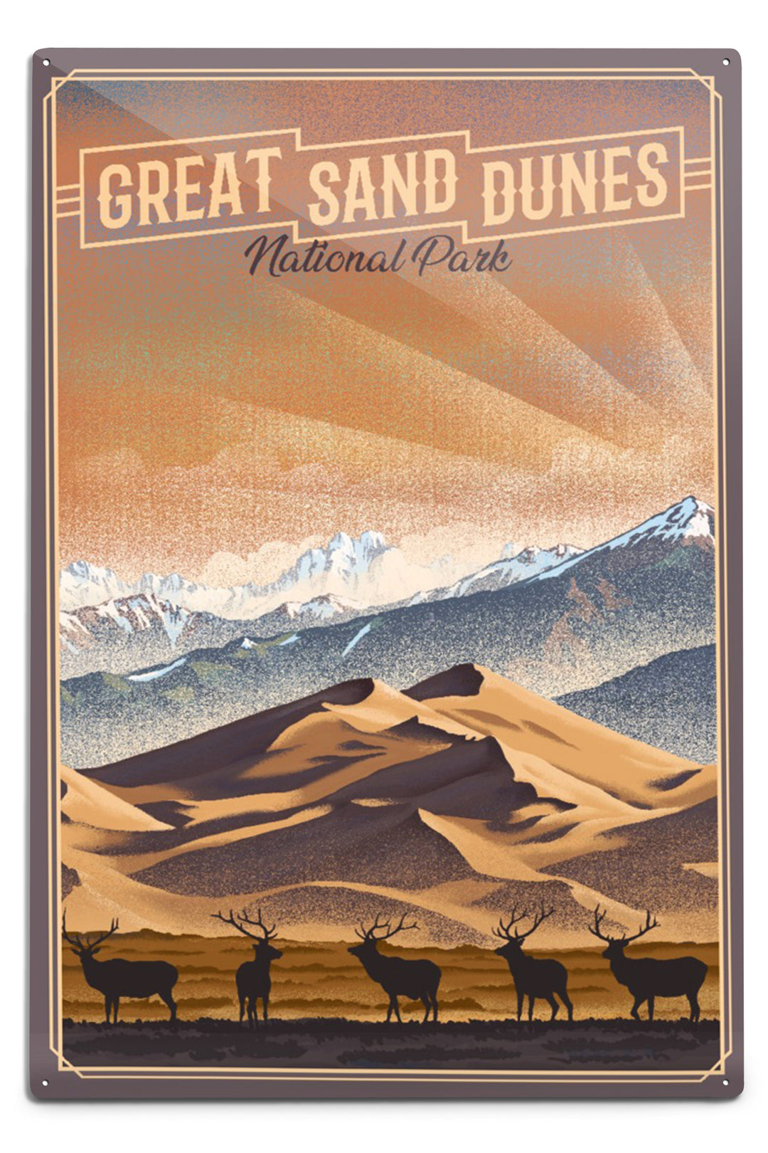 Great Sand Dunes National Park, Colorado, Lithograph National Park Series, Metal Signs Metal Lantern Press 12x18 Metal Sign 