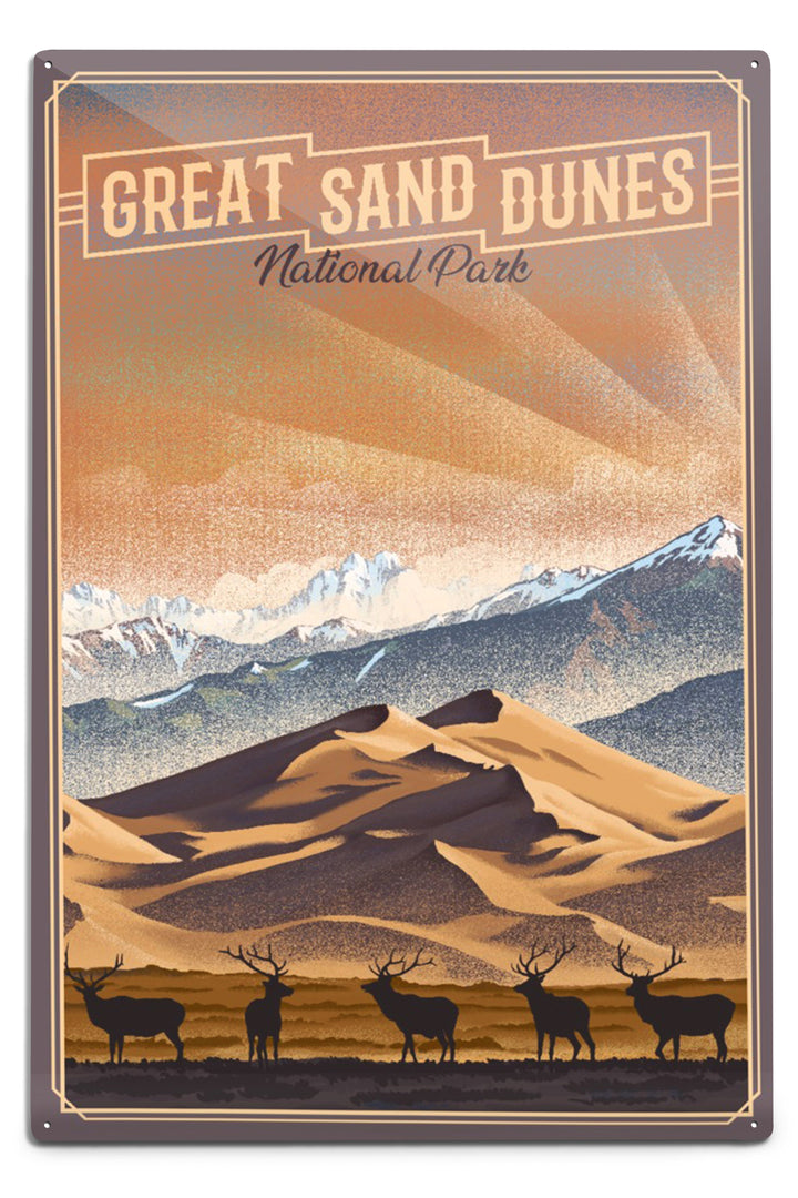 Great Sand Dunes National Park, Colorado, Lithograph National Park Series, Metal Signs Metal Lantern Press 6 x 9 Metal Sign 