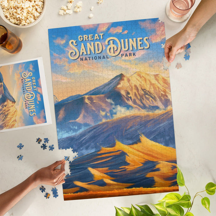 Great Sand Dunes National Park, Colorado, Oil Painting, Jigsaw Puzzle Puzzle Lantern Press 