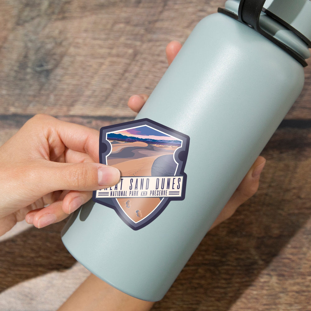 Great Sand Dunes National Park & Preserve, Colorado, Dunes & Footprints, Contour, Lantern Press Artwork, Vinyl Sticker - Lantern Press