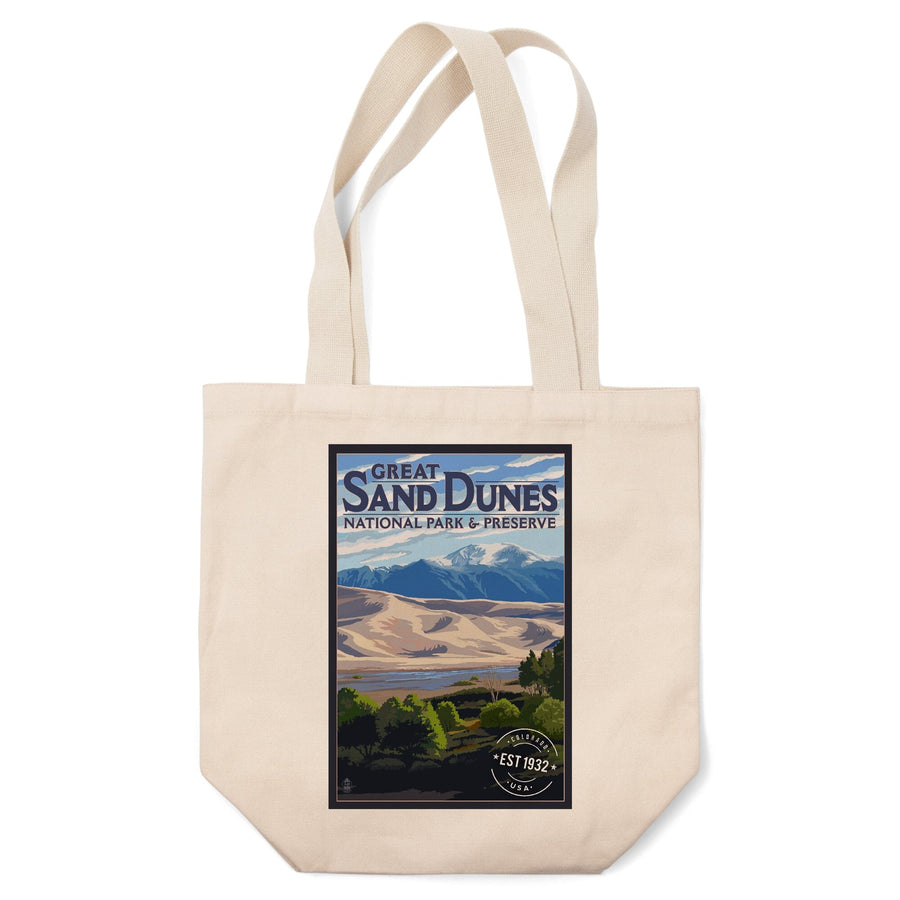 Great Sand Dunes National Park & Preserve, Colorado, Rubber Stamp, Lantern Press Artwork, Tote Bag Totes Lantern Press 
