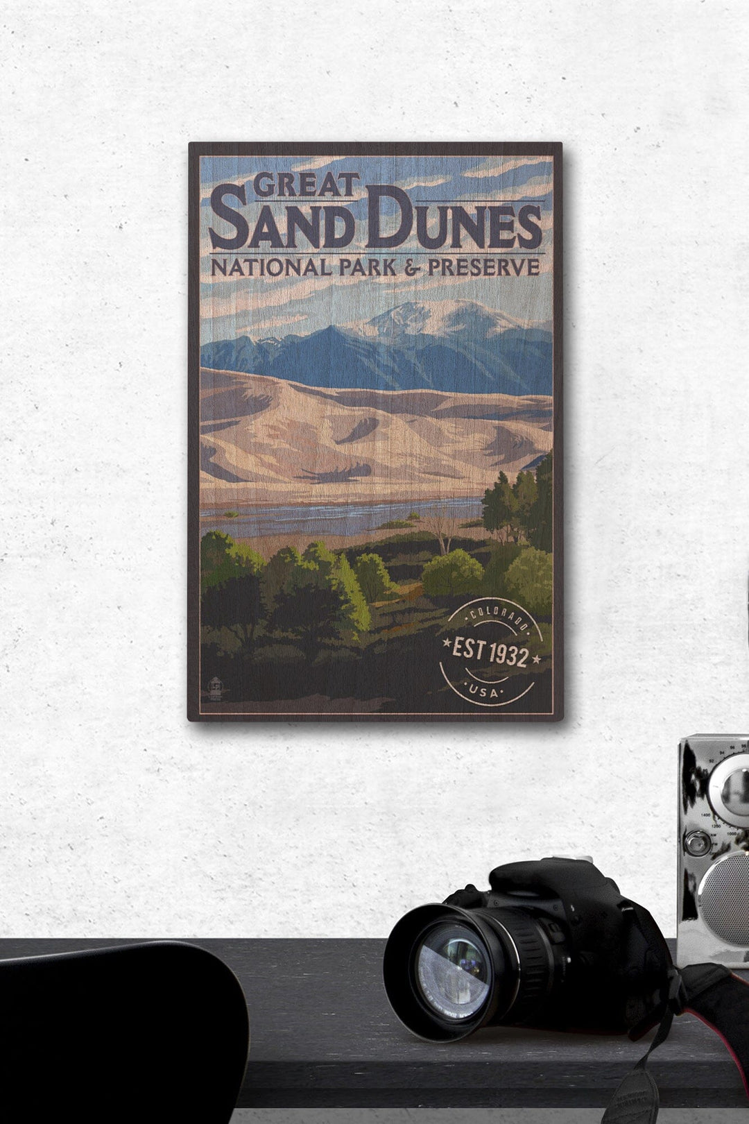 Great Sand Dunes National Park & Preserve, Colorado, Rubber Stamp, Lantern Press Artwork, Wood Signs and Postcards Wood Lantern Press 12 x 18 Wood Gallery Print 