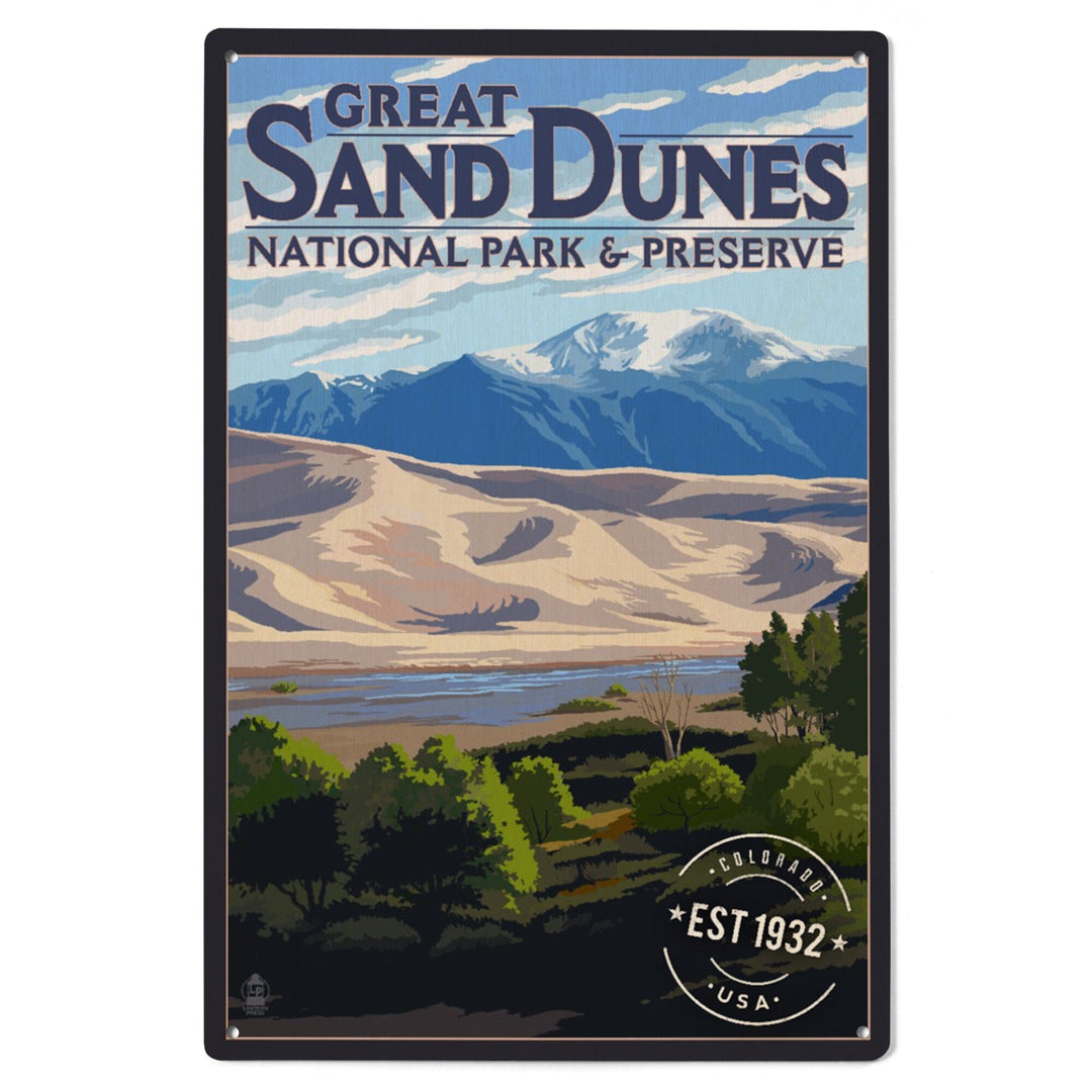 Great Sand Dunes National Park & Preserve, Colorado, Rubber Stamp, Lantern Press Artwork, Wood Signs and Postcards Wood Lantern Press 