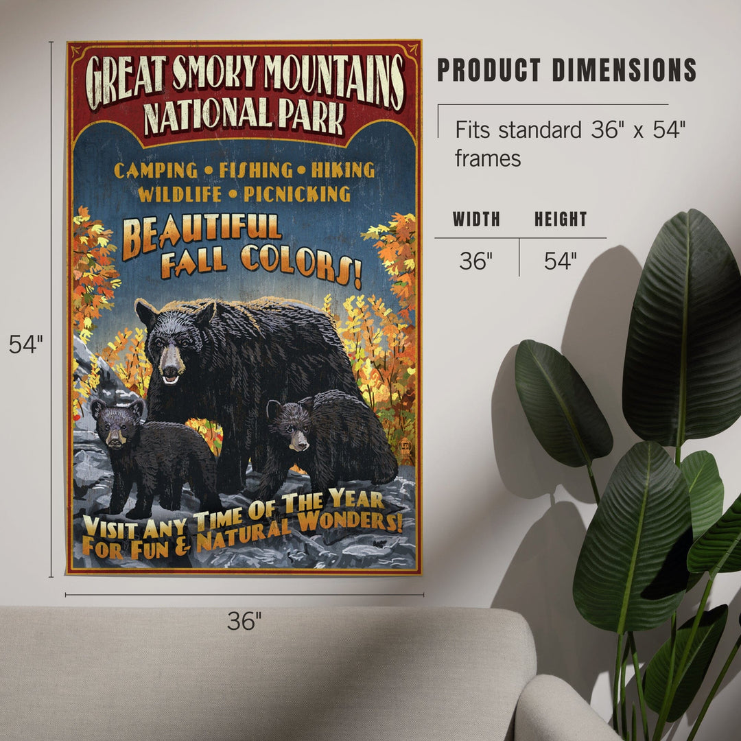 Great Smoky Mountain National Park, Tennessee, Black Bears Vintage Sign, Art & Giclee Prints Art Lantern Press 
