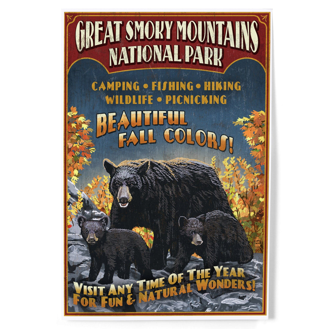 Great Smoky Mountain National Park, Tennessee, Black Bears Vintage Sign, Art & Giclee Prints Art Lantern Press 
