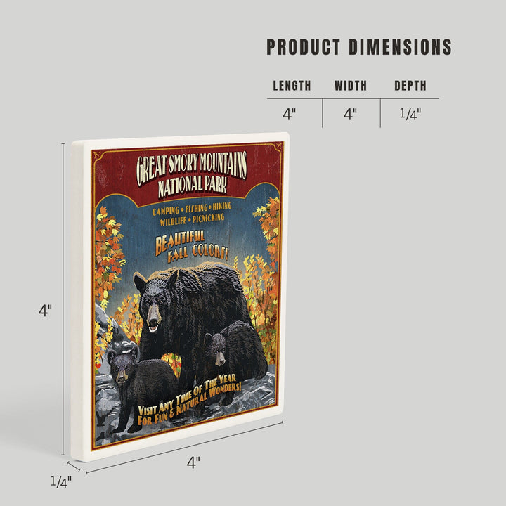 Great Smoky Mountain National Park, Tennessee, Black Bears Vintage Sign, Coasters Coasters Lantern Press 