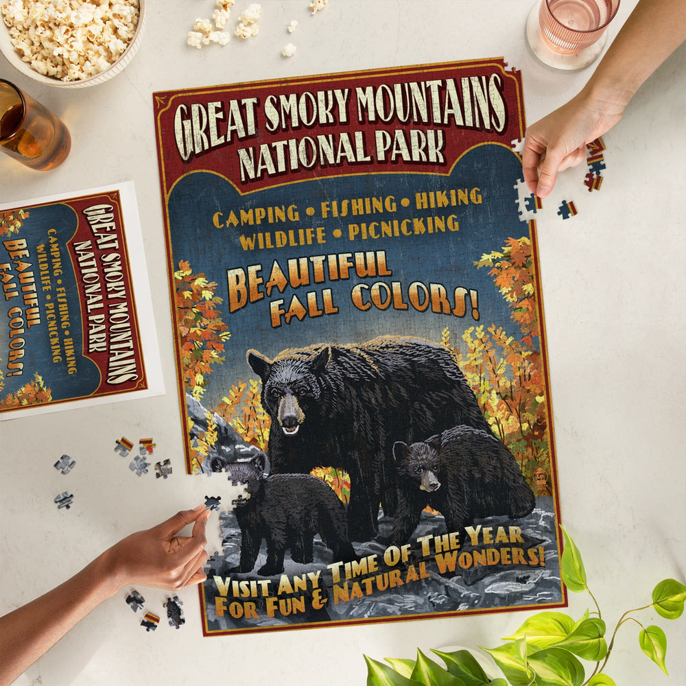 Great Smoky Mountain National Park, Tennessee, Black Bears Vintage Sign, Jigsaw Puzzle Puzzle Lantern Press 